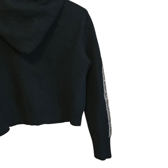 Zara Knit Black Hoodie Sweater Metallic Stripe Sleeves Women’s Size Small - Picture 6 of 6